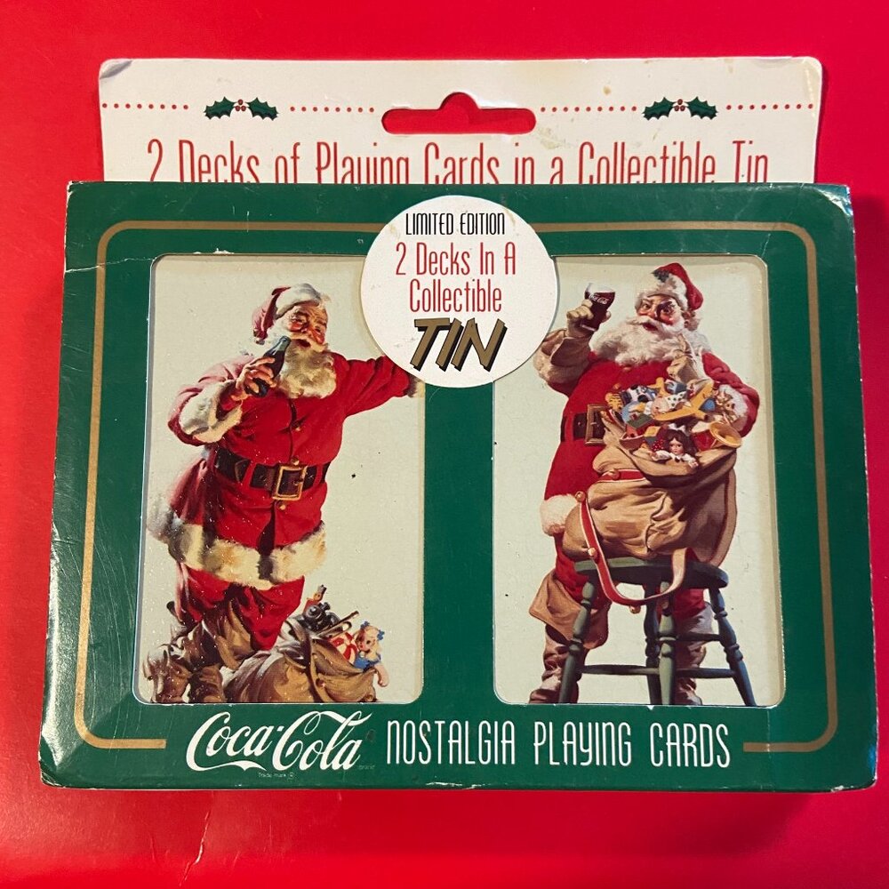 Coca Cola ~ Nostalgia Playing Cards w/Santas ~ 2 Decks ~ Collector Tin ~ 1995